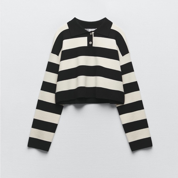 Zara STRIPED CROP KNIT SWEATER. Striped. Size S. New with Tags. - Picture 6 of 8
